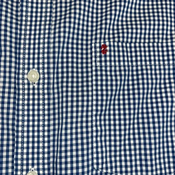 MENS IZOD LONG SLEEVE BUTTON DOWN NAVY BLUE GIHAM NON IRON WRINKLE FREE LARGE - Picture 2 of 7